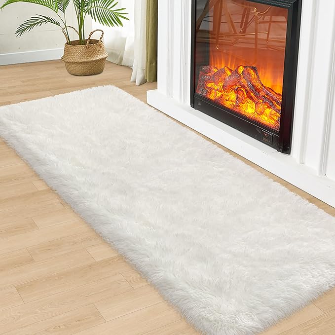 2x6 Ft Shag White Runner Rug for Bedroom Fuzzy Soft Fluffy Carpet Non-Slip - Image 8
