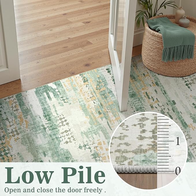 DCX Abstract 2x6 Runner Rug, Washable Sage Green Modern Rug - Image 8