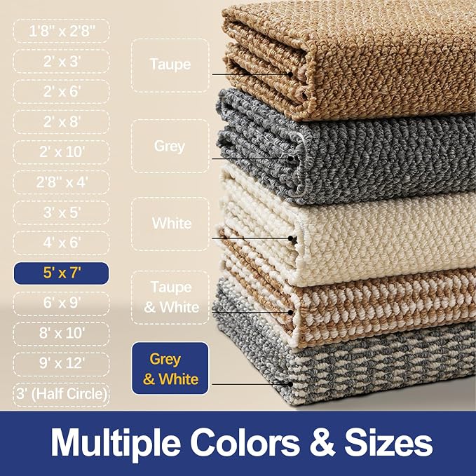 Faux Jute Area Rug 5'x7', Washable & Non-Slip, No Odor. Farmhouse Boho Style - Image 7