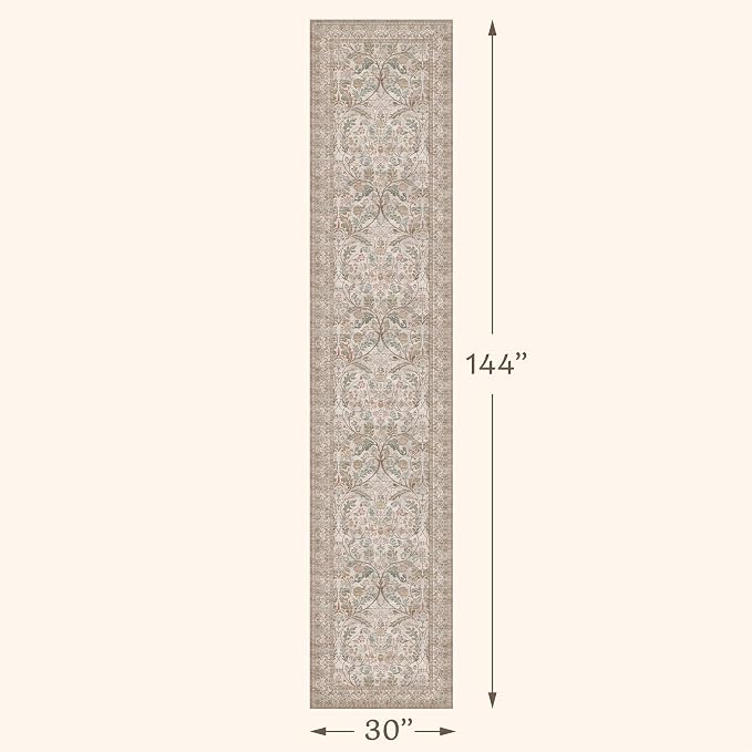 Vintage Floral Moss Green 2'6"x12' Hallway Runner Rug Non Slip - Image 2