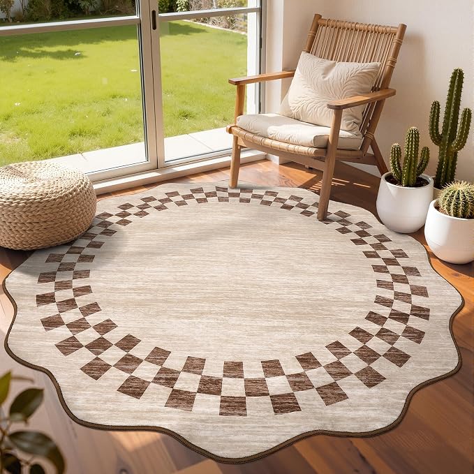 6ft Washable Round Rug for Entryway Modern Checkered Bedroom Circle Rug Non by GarveeHome