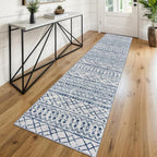 KUTA Moroccan Washable Hallway Runner Rug, 2x8 Non-Slip Vintage Blue White Boho by KUTA