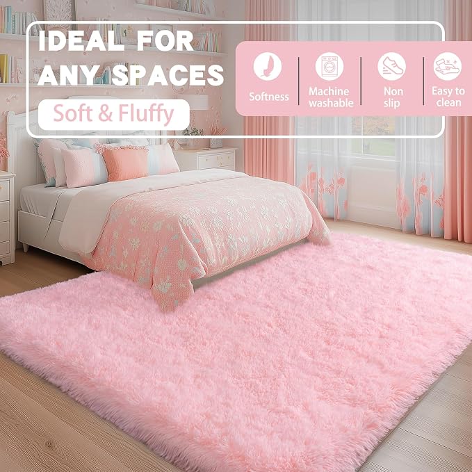 Large Shag Rugs 6 x 9, Soft Fluffy Fuzzy Plush Carpet, Anti-Skid Shaggy Rug - Image 4