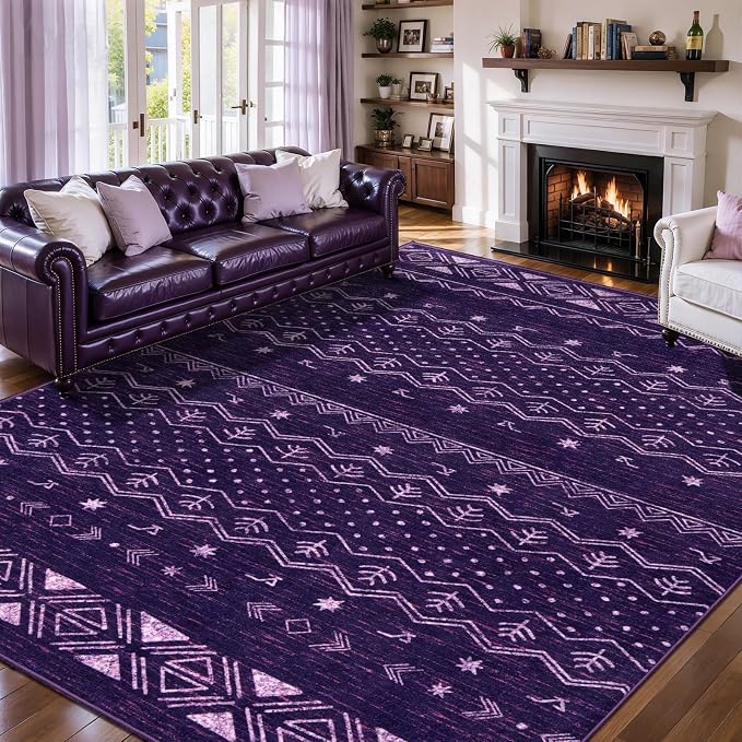 SERISSA 6x9 Area Rugs for Living Room, Washable Non-Slip Purple and White Boho by SERISSAHomeDecorCollection
