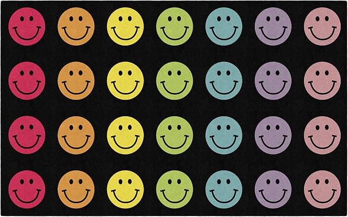 Flagship Carpets Rainbow Smileys in Black Criss-Cross Applesauce Educational by FlagshipCarpets