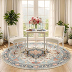 RELEANY Area Rugs Round 5ft Washable Non-Slip, Floral Vintage Distress - Image 2