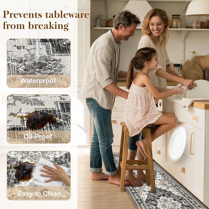 Boho Kitchen Mats for Floor 2 Piece Set Anti Fatigue Cushioned PVC Kitchen Rugs - Image 5