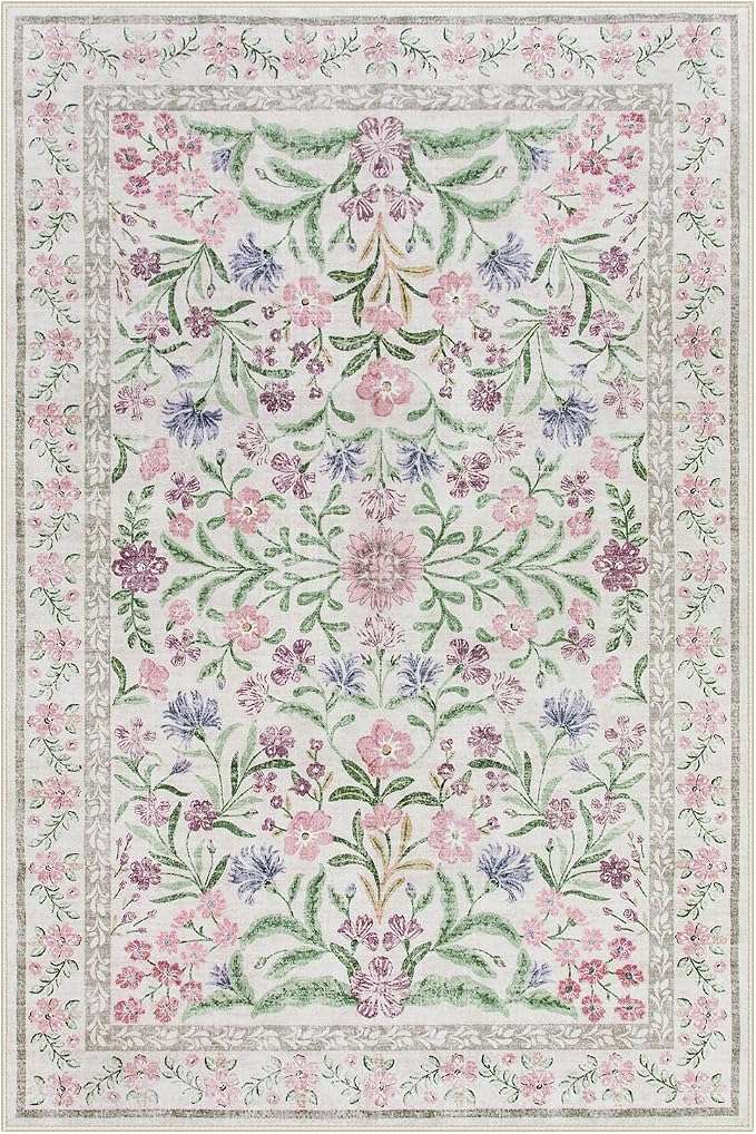 Wonnitar Boho Floral Area Rug 6x9, Washable Purple Rugs - Image 9