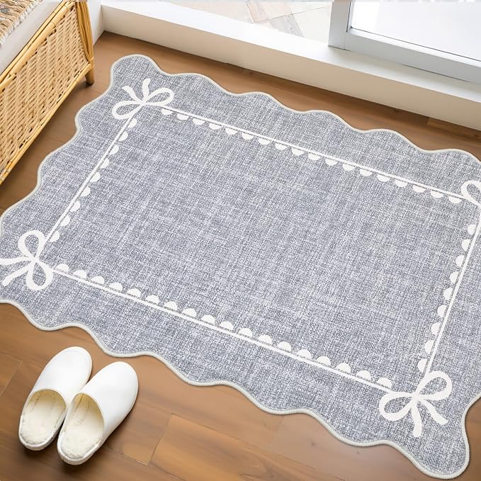 GarveeHome Scalloped Bow Rug for Kitchen Floor, Solid Grey Rug for Dorm by GarveeHome