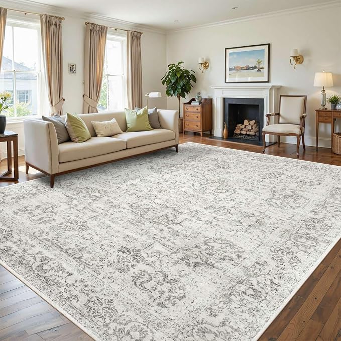 9x12 Extra Large Washable Area Rug, Soft Neutral Vintage Boho Rug - Image 3