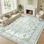 RELEANY Area Rugs Large 9'x12' Washable Non-Slip, Floral Vintage Distress - Image 2