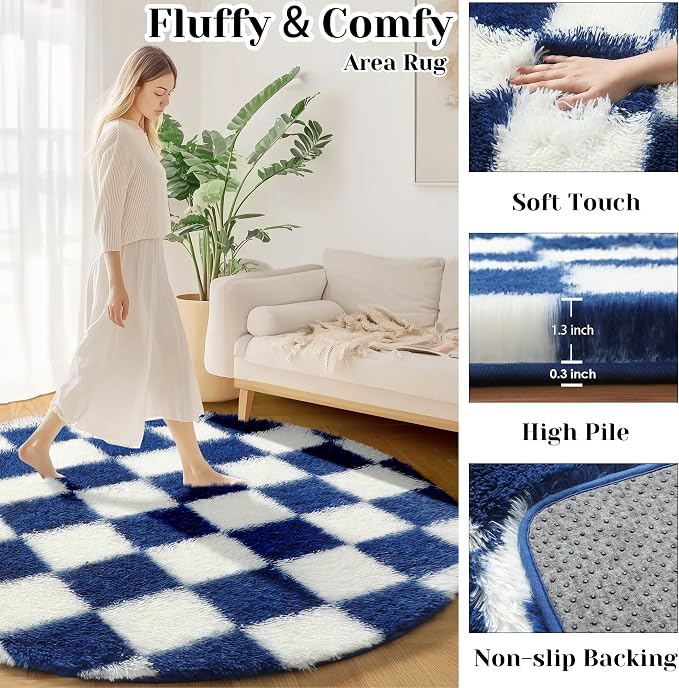 KICMOR Round Rug 4ft for Bedroom, Soft Fluffy Circle Area Rug Cute Small Living - Image 2