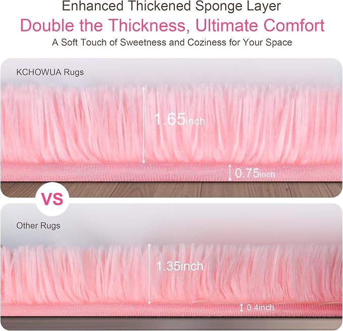 KICHOWUA Thick Area Rug Pink Fluffy Shag 3x5 - Image 3