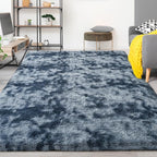 FlyDOIT Large Area Rugs for Living Room, 4x6 Feet Tie-Dyed Blue Grey Shaggy Rug - Image 9