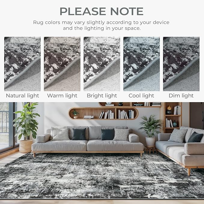 8x10 Area Rugs for Living Room, Abstract Neutral Washable Bedroom Rug, Modern - Image 3