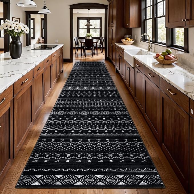 SERISSA Hallway Runner Rug, Soft Low-Pile Boho Geometric Indoor Long Carpet - Image 2