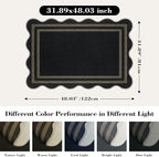 Scalloped Easy Jute Black Rug, 2.6x4 Front Door Washable Door Mat Non Slip - Image 2