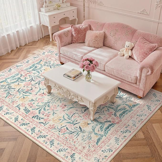 Wonnitar Pink Rugs for Nursery, 5x7 Washable Rug for Bedroom Girls, Boho Soft - Image 5