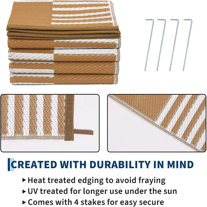 Garvee Waterproof Outdoor Rug 9x18, Checkered Foldable Plastic Straw Patio - Image 4