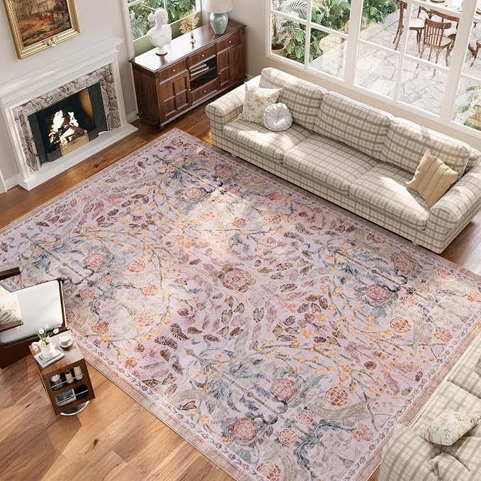 AMTOVO 8x10 Washable Area Rugs for Living Room, Non-Slip&Non-Shedding Floral - Image 2