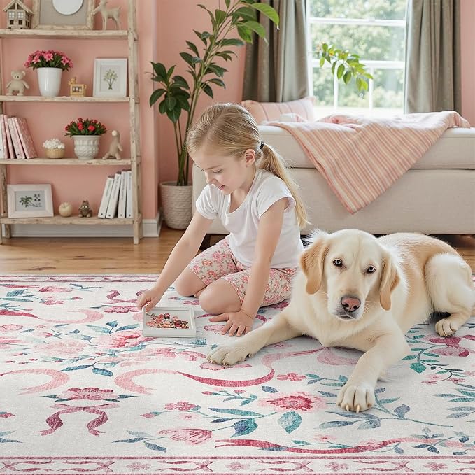 DCX Pink 2x6 Runner Rug, Machine Washable - Image 5