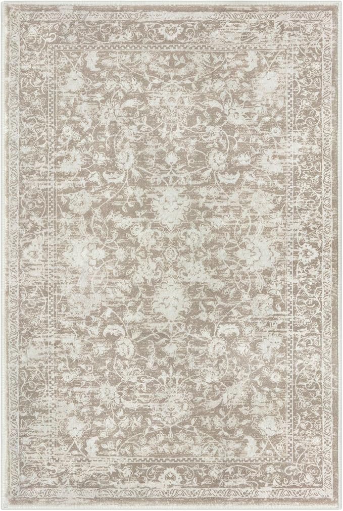 KILOCOCO Area Rug 3x5 Entryway Rug Washable Printed Vintage Floral Rubber - Image 9
