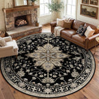 RELEANY Area Rugs Round 8ft Washable Non-Slip, Floral Vintage Distress by RELEANY