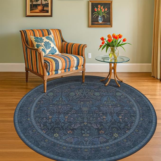 Washable 6ft Round Living Room Rug, Thin Circle Rug by Evyhood