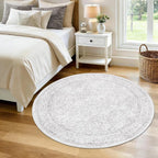 Round Rugs 4ft Vintage Floral Small Circle Rug, Washable Non Slip Soft Low Pile - Image 2