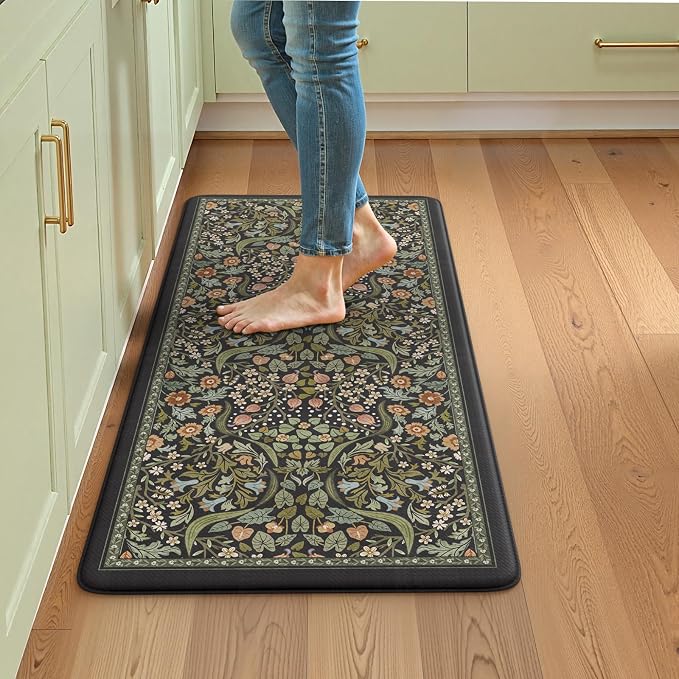 Collive Anti Fatigue Kitchen Mats, Cushioned Floral Kitchen Rugs Non Slip by Collive