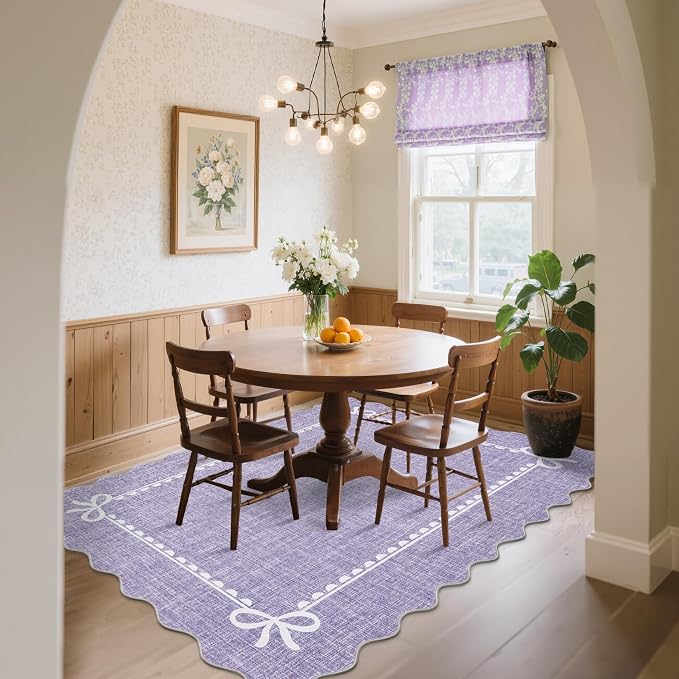 GarveeHome Scalloped Bow Rug for Living Room, Solid Purple Rug for Dorm - Image 3