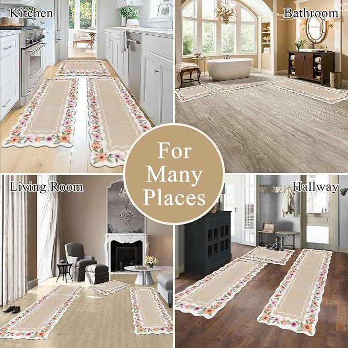 Vaukki Boho Kitchen Rug Sets 3 Pieces, Washable Kitchen Mats - Image 4