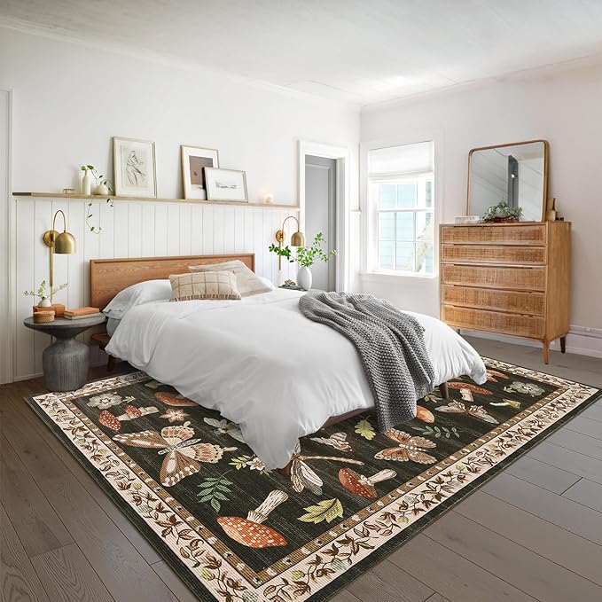 Mushroom 10x13 Area Rug for Living Room Washable Non Slip Forest Soft Low-Pile - Image 3