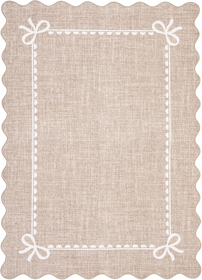 GarveeHome Scalloped Bow Rug for Living Room, Solid Camel Rug for Dorm - Image 4