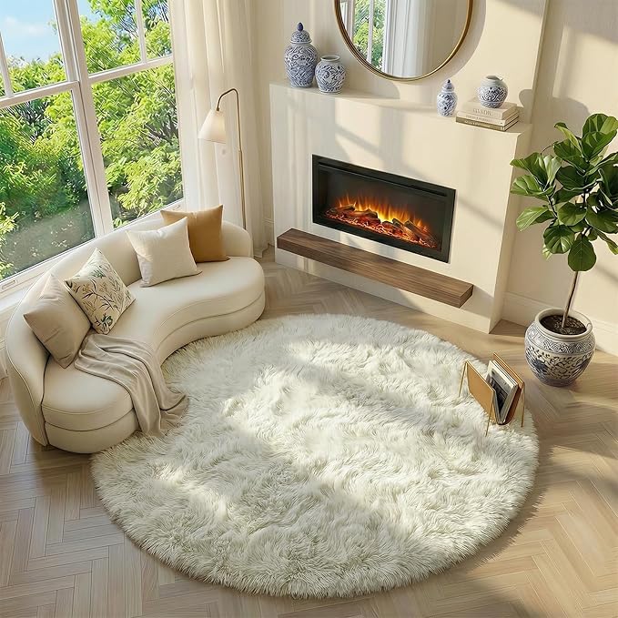 Amdrebio Ivory White Small Round Rug 3Ft - Image 5