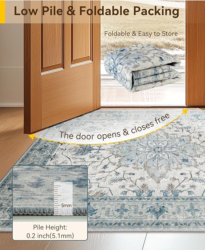 RELEANY Area Rugs Runner 3'x10' Washable Non-Slip, Floral Vintage Distress - Image 4