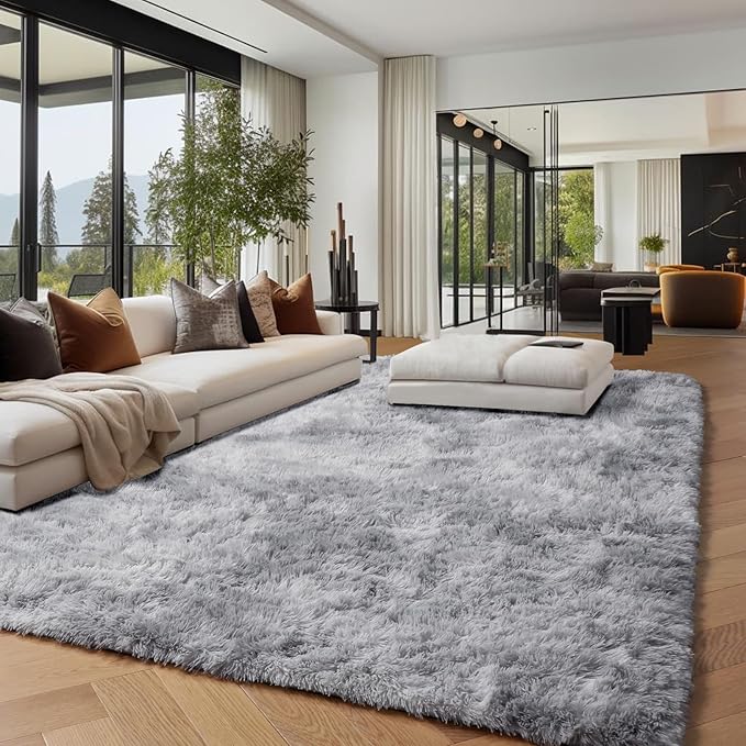 PAGISOFE Light Grey Shaggy Abstract Area Rug 6x9 Feet, Plush Fluffy Rugs - Image 8