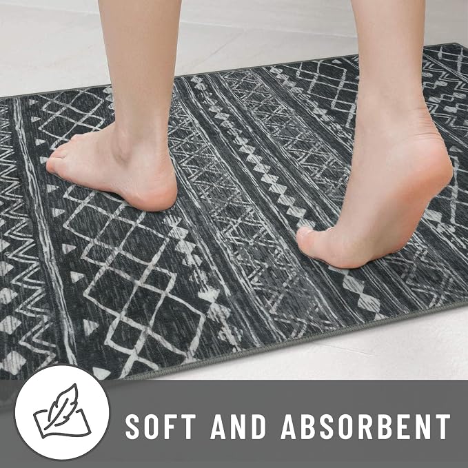 KUTA 2x6 Washable Runner Rug Non-Slip, Dark Grey Beige Moroccan Boho Rug Runner - Image 7