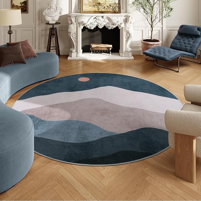 Abstract Round Rugs for Living Room, Circlr Area Rug for Bedroom 8ft Non Slip - Image 6