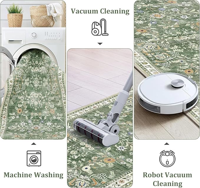 Yamaziot Washable Area Rug 9x12 – Large Non-Slip Boho Floral Living Room Rug - Image 4