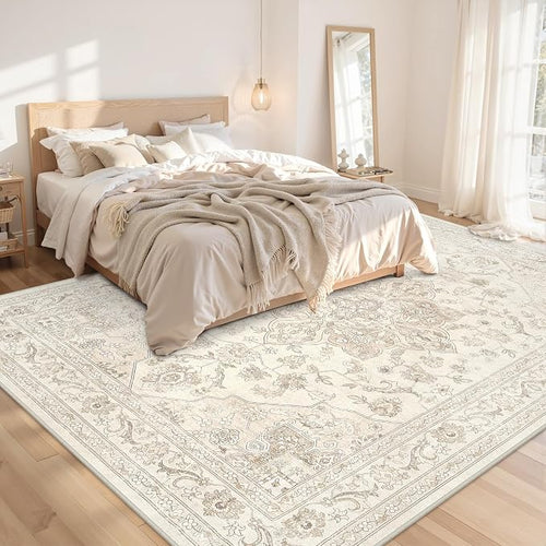10x14 Area Rug for Living Room: Vintage Boho Neutral Washable Rug Indoor Soft - Image 2