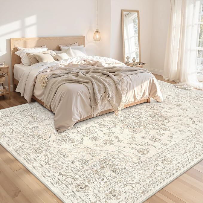 10x12 Area Rug for Living Room: Vintage Boho Neutral Washable Rug Indoor Soft - Image 2