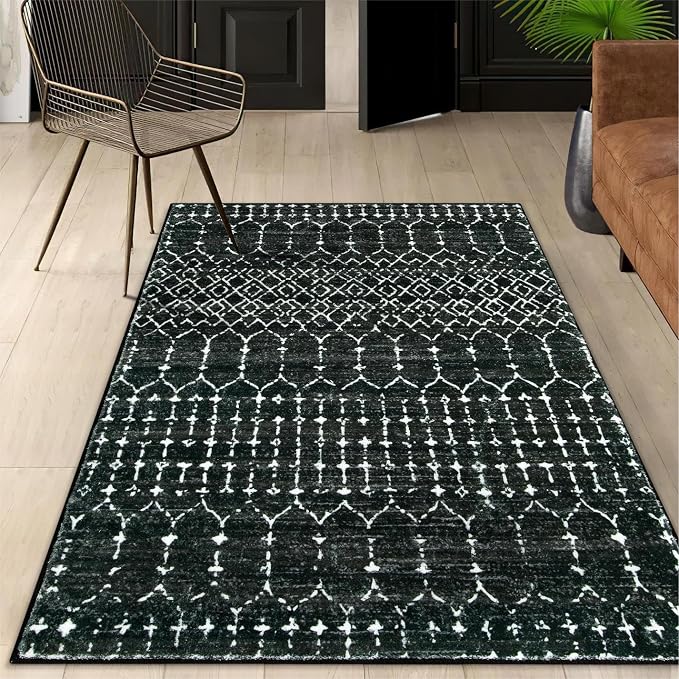 Lahome Moroccan Black Rug for Living Room Washable Area Rug 5x7 Non-Slip by Lahome