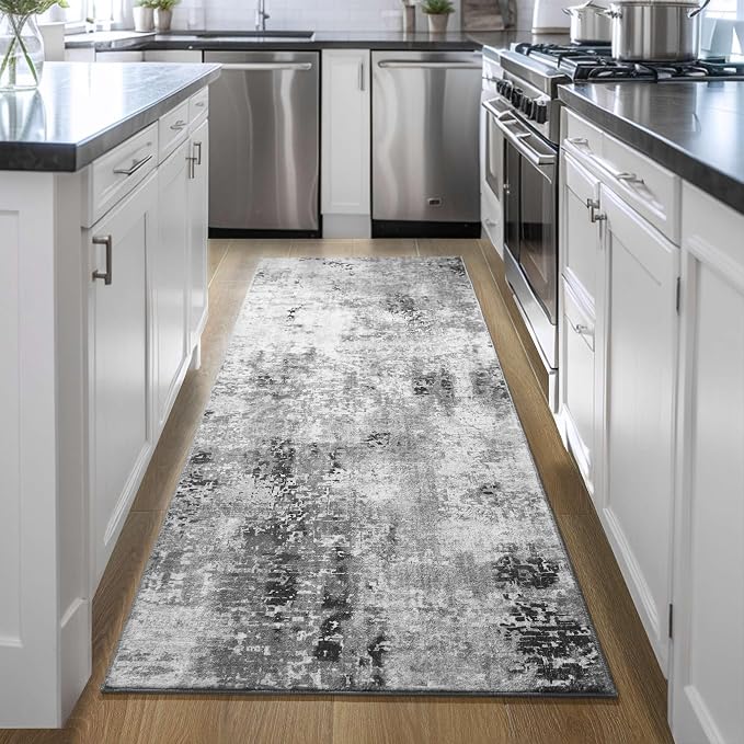 Ompaa 2x6 Rug Runners for Hallways Kitchen Runner Rug Non Slip Washable Grey - Image 3