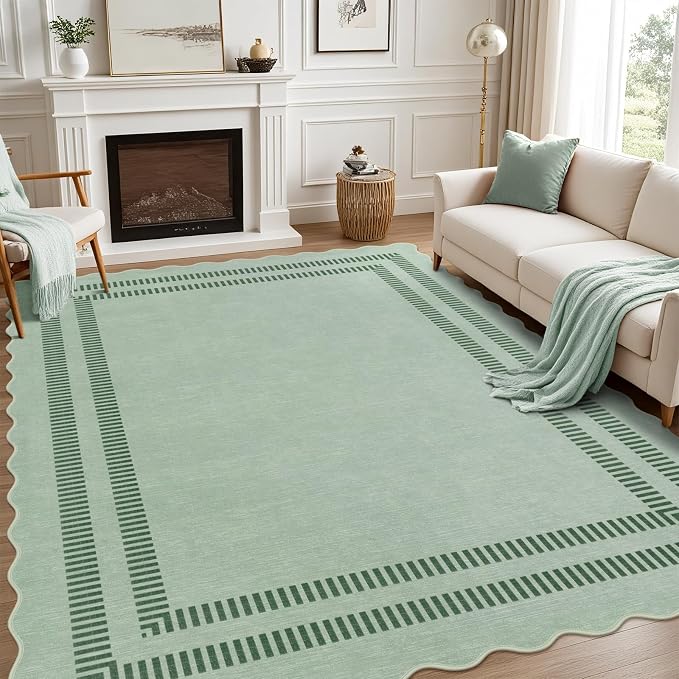 Washable 8x10 Rugs for Living Room Bedroom, Non-Slip Sage Green Indoor Carpet by LORWER