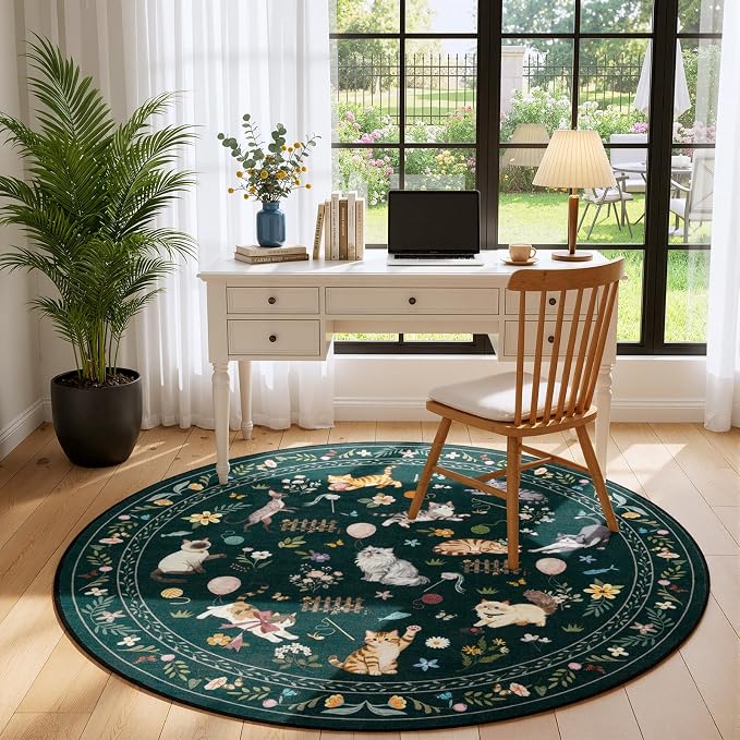 Unirea 4x4 Black Cat Round Area Rugs, Washable Soft Non Slip Circle Rug - Image 8
