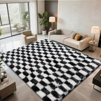 Area Rugs for Bedroom Living Room, 5x8 Black and White Fluffy Soft Checkered by Boshengya