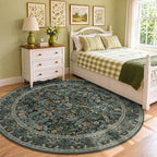 8ft Round Rug for Living Room, Dark Green Vintage Botanical Floral Large Circle - Image 6