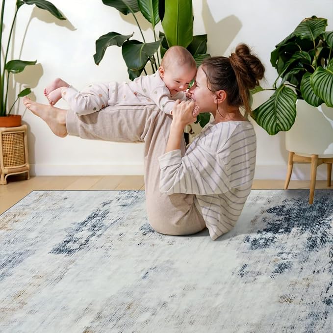 Toneed Abstract Area Rug 6x9 Modern Washable Rug Soft Non Slip Rug Low Pile - Image 5