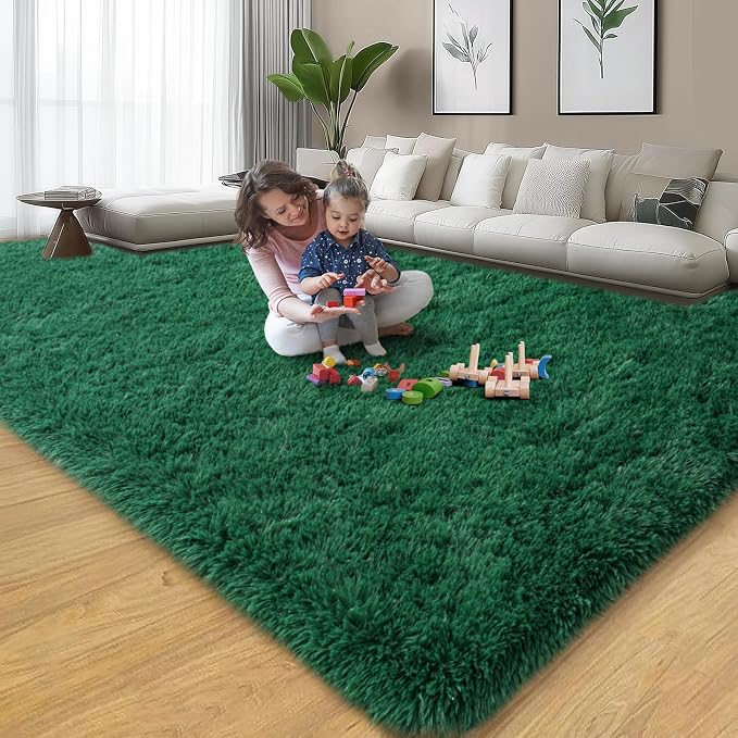 qulint Green Area Rug for Living Room, 6x9 Area Rug Shag Shaggy Fluffy Rug for - Image 7